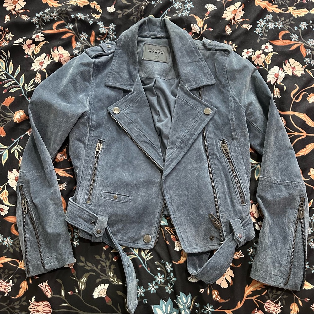 Blank NYC Blue Suede Moto Jacket